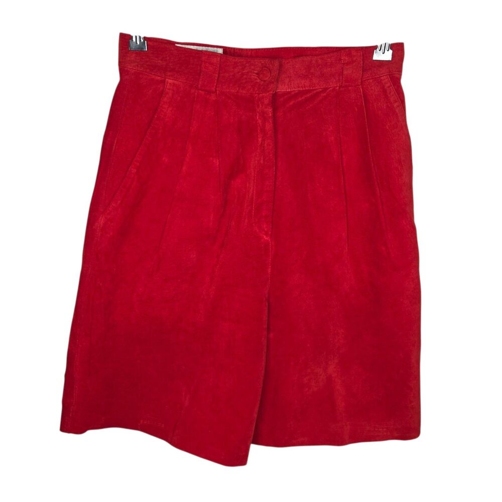Vintage Cedars Red Suede Leather Pleated Shorts High Waist Retro Size 12 EUC